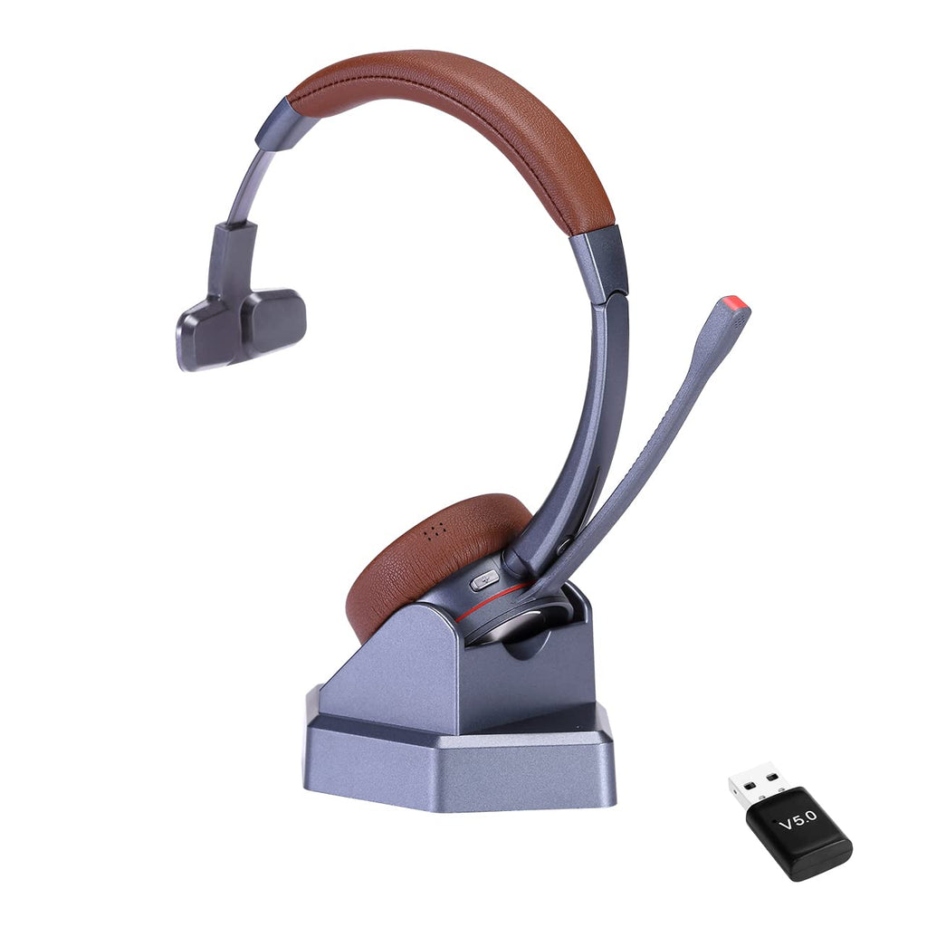  [AUSTRALIA] - Bluetooth Headset with Microphone Noise Canceling for Call Center, Mono Wireless Headphone with USB Bluetoooth Adapter for PC, Telephone Headset for Cell Phone Office Conference Skype Teams Wireless-Mono