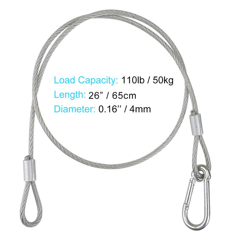  [AUSTRALIA] - Stage Lights Safety Cable, 10PCS WorldLite Premium 110lb Load Duty and 4mm in diameter Safety Cable, 26’’ Stainless Steel Safety Rope for Stage Lighting Party or DJ Lighting 26" length 4mm in diameter