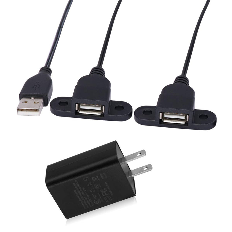  [AUSTRALIA] - USB 2.0 Male to Dual Female Charging Extension Cable, Furniture nightstand USB Charging Port, Panel Mount Cable with Screw Hole 5ft (1pc 1.5m Cables and adapters) 1.5mCables and adapters