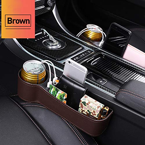 MOCOHANA Car Seat Gap Organizer Multifunctional with Dual USB Charging Cup Holder Leather Storage Box for Driver Side, Brown, Right - LeoForward Australia