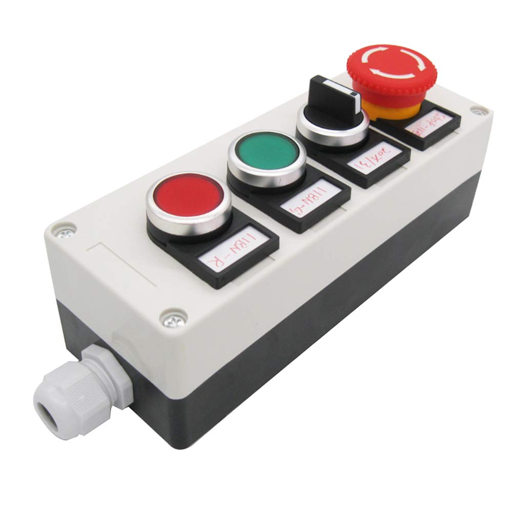  [AUSTRALIA] - TWTADE/Red Green Momentary Switch, Red Mushroom Emergency Stop Latching Push Button Switch,3 Positions 2NO Latching Select Selector Switch Station Box (Quality Assurance for 3 Years) hz-11ZS-20X-GR