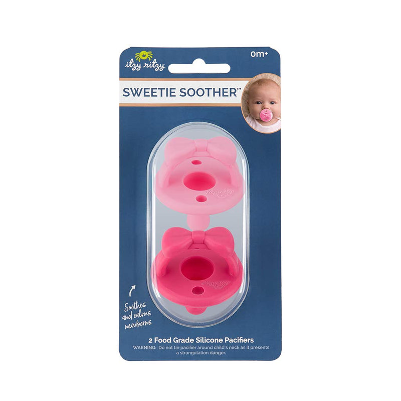 Itzy Ritzy Sweetie Soother Pacifier Set of 2 - Silicone Newborn Pacifiers with Collapsible Handle & Two Air Holes for Added Safety; Set of 2 in Cotton Candy & Watermelon, Ages Newborn & Up - LeoForward Australia