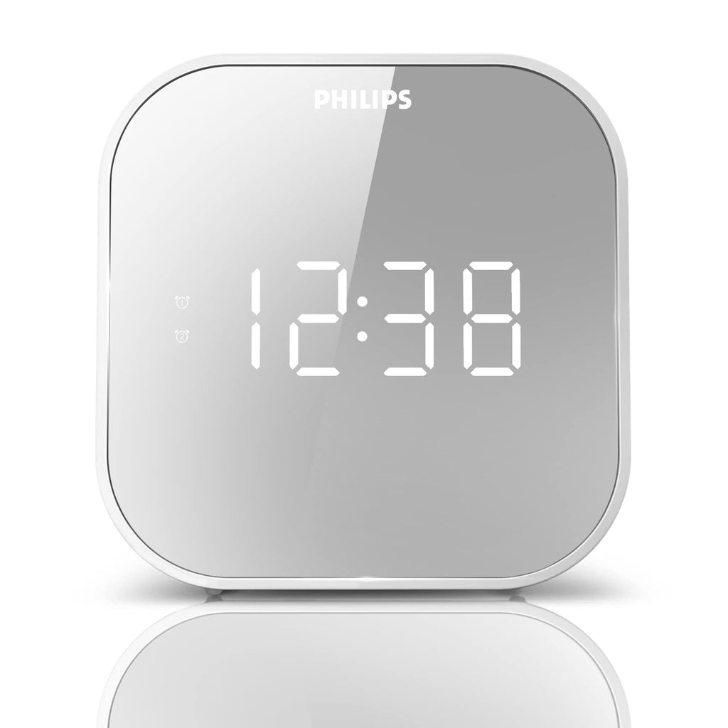  [AUSTRALIA] - Philips Alarm Clock Radio with USB Charging Port, FM Radio Alarm Clock with Battery Backup, Clock Radios for Bedroom, USB Port, Dual Alarm Function, Sleep Timer, Easy Snooze and Mirror-Finish Display