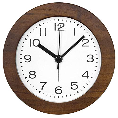  [AUSTRALIA] - 3-Inches Round Wooden Alarm Clock with Arabic Numerals, Non-Ticking Silent, Backlight, Battery Operated, Brown Round Brown