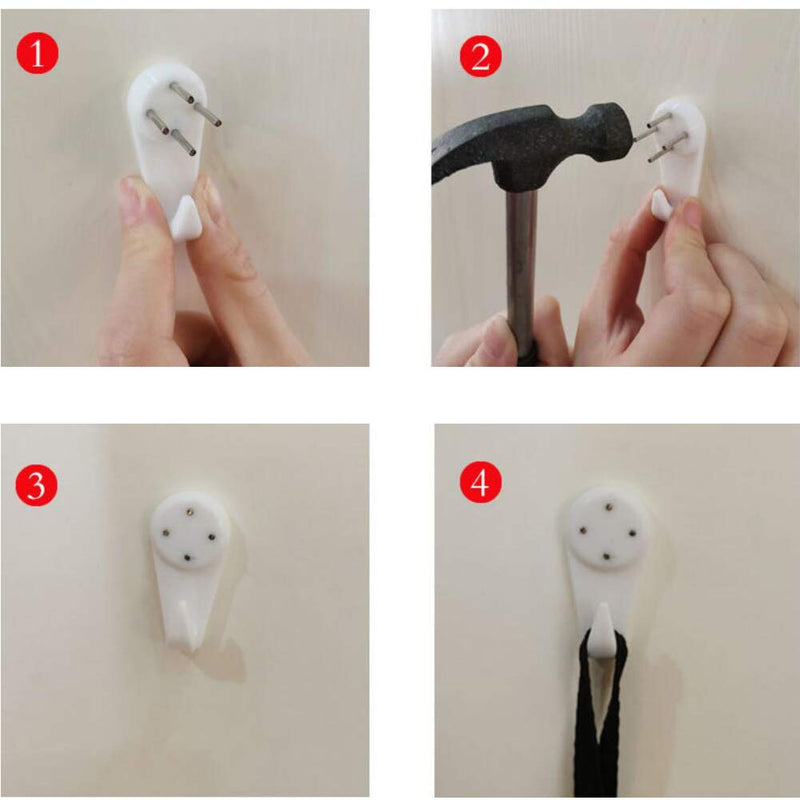 20PCS White Non-Trace Wall Picture Hook Concrete Hard Wall Drywall Picture Hanging Hook Seamless Nail Plastic Fasteners Multi-Purpose Wall Mount Non-Mark Hooks for Photo Album Frame Clock Hanging M 40MM - LeoForward Australia