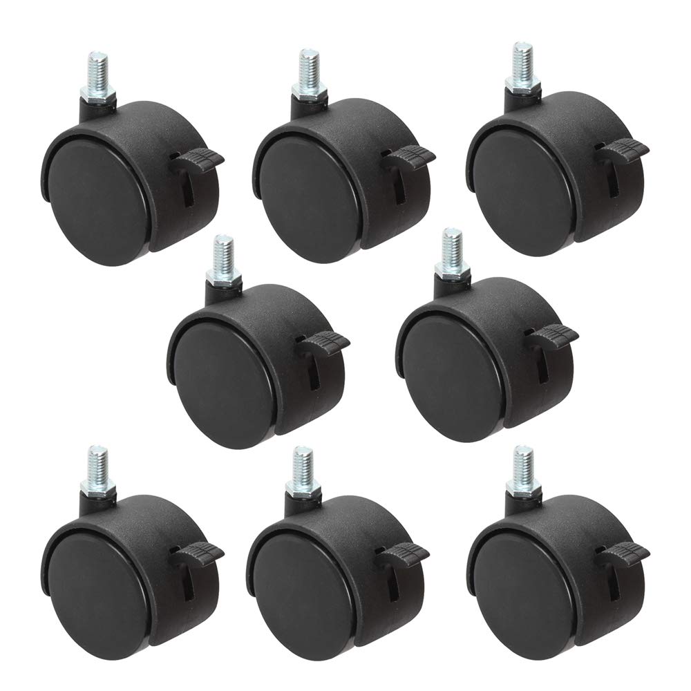  [AUSTRALIA] - 8 Pack Plastic Castor Replacement Wheel for Furniture, 1.5 Inch Diameter Black Small Threaded Caster Cabinet Wheel Office Furniture Desk Floor Swivel Plate Screw In Caster, 5/16" Threaded with Brake