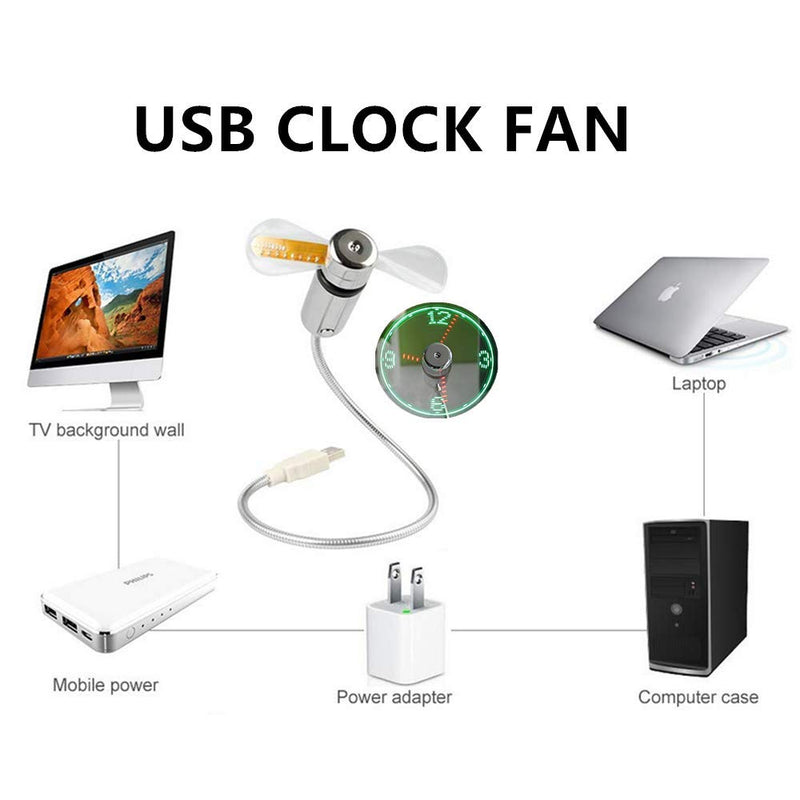  [AUSTRALIA] - ONXE LED USB Clock Fan with Real Time Display Function,USB Clock Fans,Silver,1 Year Warranty (Clock)