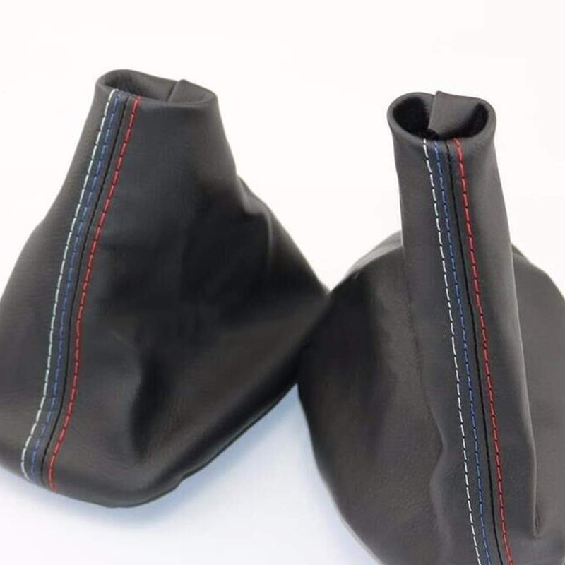  [AUSTRALIA] - Pursuestar 2 Pcs/Set Manual Car Gear Shift Knob Collar Leather Handbrake Boot Cover Case Gaiter Sleeve for BMW 3 Series 1999-2005 E46 1991-1998 E36 M3