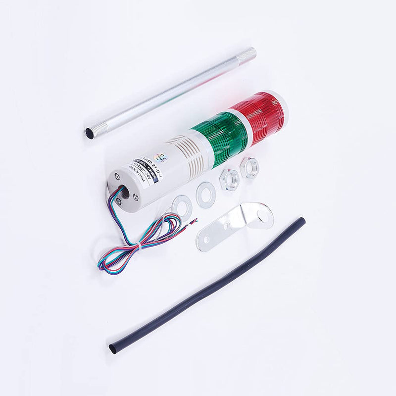  [AUSTRALIA] - Aicosineg Industrial Signal Tower Light Tower Stack Warning Lights Constant Lights with Sound 90db 24V 3W 2 Tiers Red and Green 1Pcs