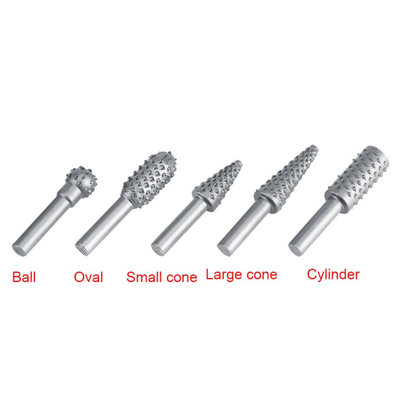 Yosoo Rotary Burr Set, 5Pcs Rotary Burr Hard Alloy Point Burrs Die Grinder Rotary Burr Rasp File Set 6.3mm Shank Drill Bits Wood Carving - LeoForward Australia