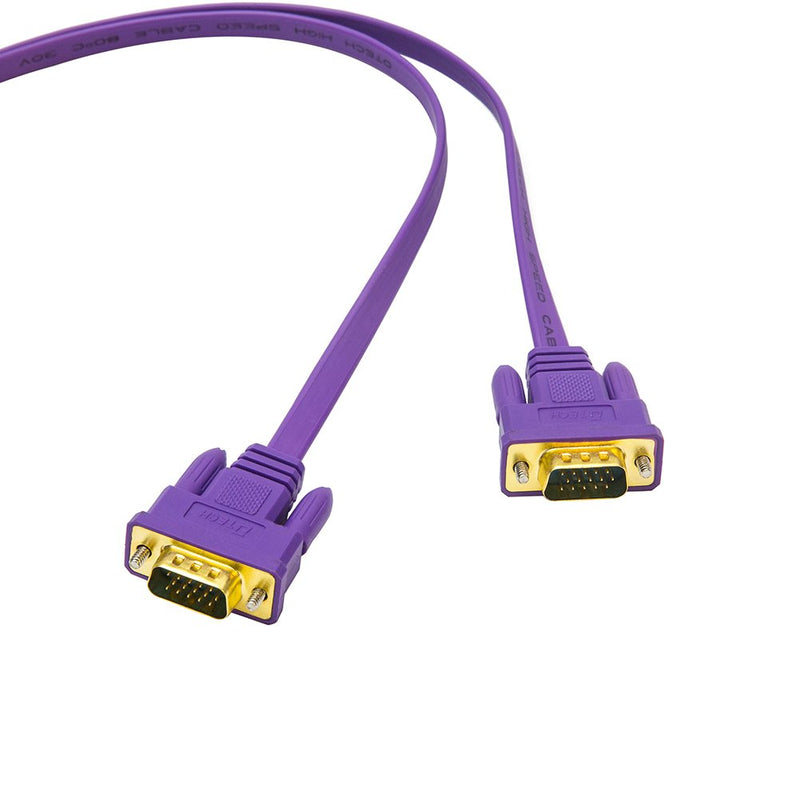 DTECH 50ft Thin VGA Cable Male to Male 15 Pin SVGA Computer Monitor Cord Flat Slim Adapter with Screws (50 Feet, Purple) - LeoForward Australia