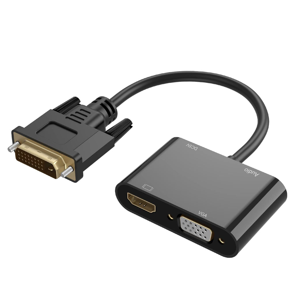  [AUSTRALIA] - DVI to VGA HDMI Adapter, Dual Display DVI to HDMI VGA Splitter Converter Male to Female with Charging Cable and 3.5mm Audio for Cable Raspberry Pi, Roku, Xbox One, PS4 PS3, Graphics Card
