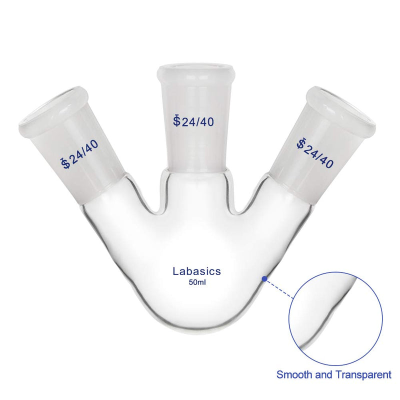 Labasics Glass 50ml 3 Neck Round Bottom Flask RBF, with 24/40 Center and Side Standard Taper Outer Joint, 50ml - LeoForward Australia