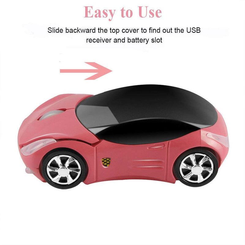 CHUYI Ultra Small Cool Sports 3D Car Shaped Wireless Optical Mouse Mini Cordless Portable Mice for Business Travel Office Home School Gift (Pink) Pink - LeoForward Australia