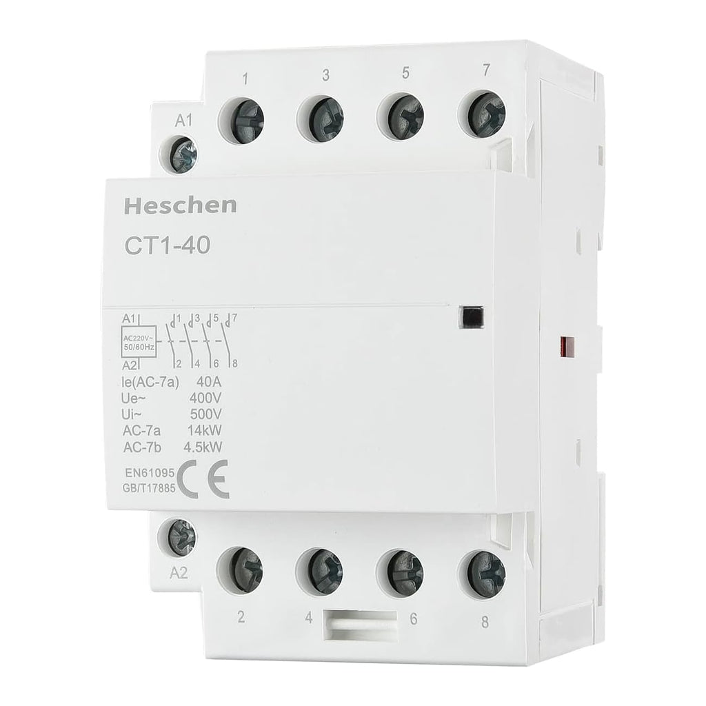  [AUSTRALIA] - Heschen household AC contactor, CT1-40, Ie 40A, 4 pin, four normally open, AC 220V coil voltage, 35mm DIN rail mounting
