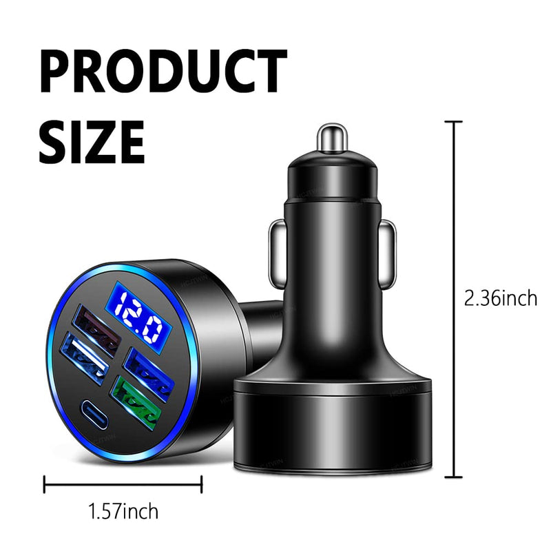  [AUSTRALIA] - 5 Port USB Car Charger(4USB+Type C) Compact Fast Charger Cigarette Lighter Adapter with LED&Voltage Monitor, Compatible with iPhone 14/Pro MacBook, iPad Pro/Air, Galaxy All Smart Phone