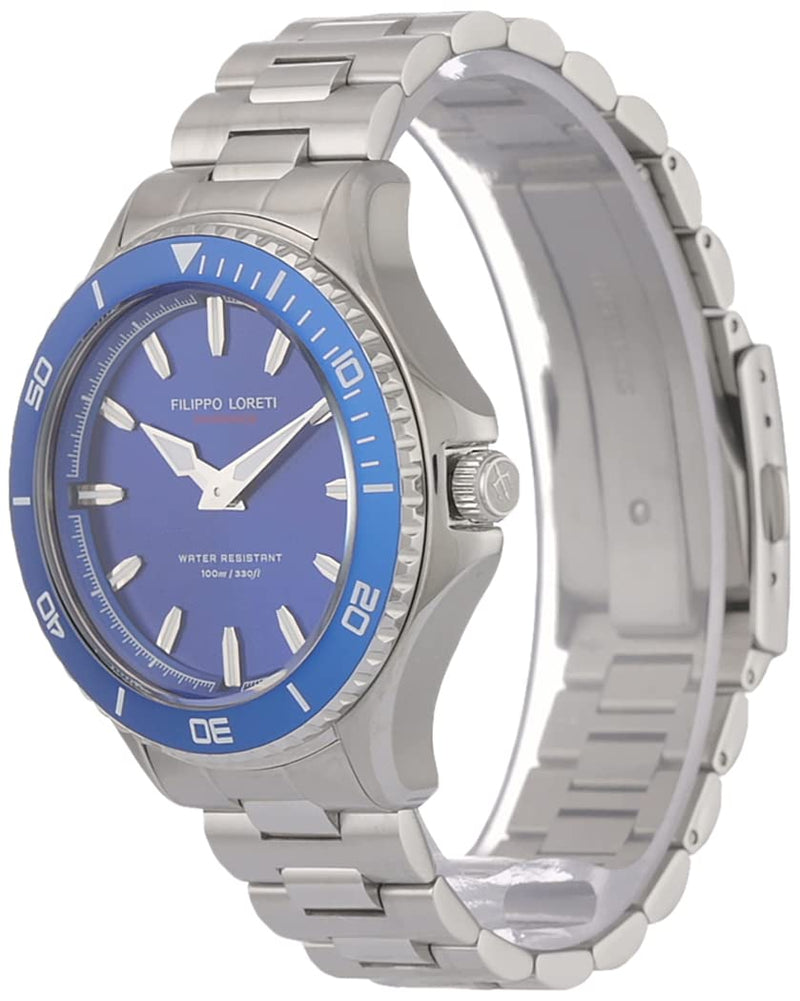  [AUSTRALIA] - Okeanos Blue Steel Link with Unidirectional Turning Bezel with Stainless Steel Bracelet, Luminous Hands (Model 00504)