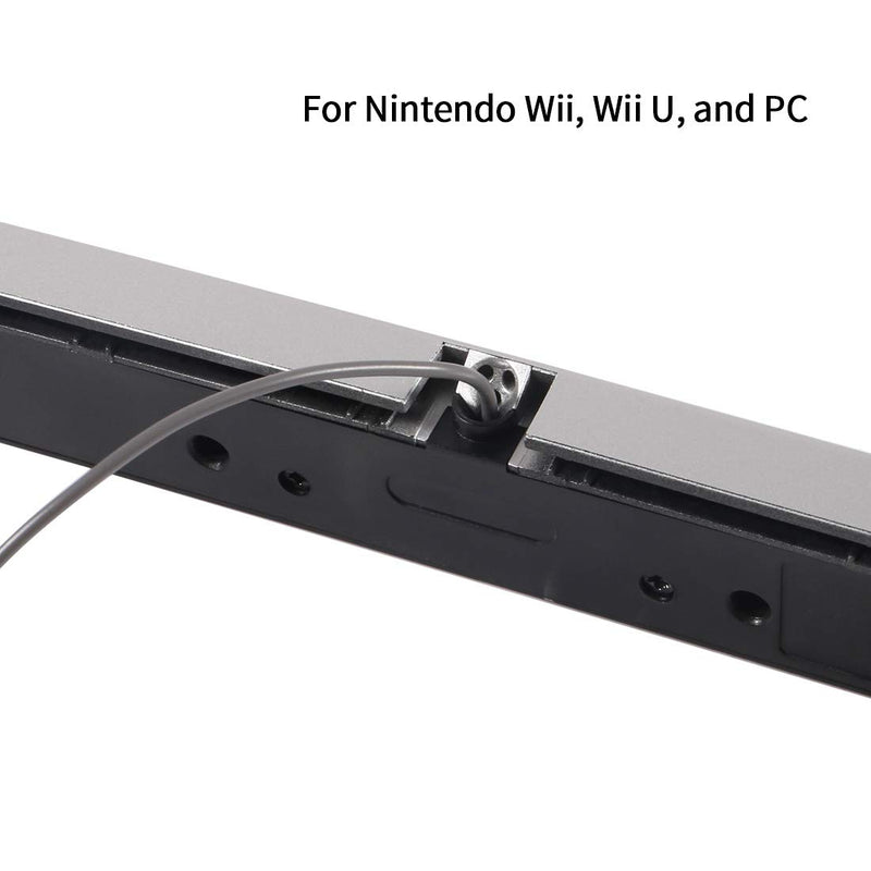  [AUSTRALIA] - Aokin USB Sensor Bar for Wii, Replacement USB Wired Infrared Ray Sensor Bar for Nintendo Wii, Wii U, and PC, Includes Clear Stand, Silver/Black