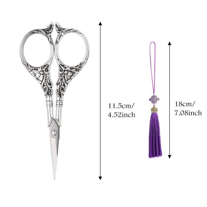  [AUSTRALIA] - Embroidery Scissors, Sewing Scissor Sharp Tip Stainless Steel, Vintage European Design Scissors with Tassel,Thimble, DIY Tools Dressmaker Shears for Fabric, Embroidery, Needlework(Silver)