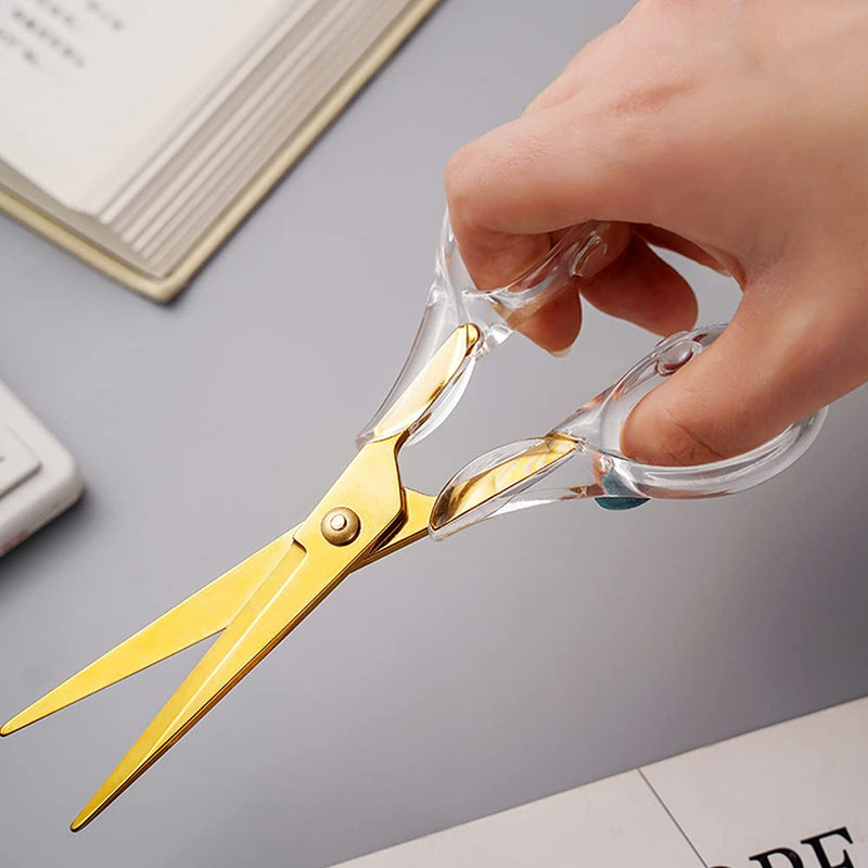  [AUSTRALIA] - Acrylic Scissors,Multipurpose Stylish Scissors, Stainless Steel Scissors with Clear Acrylic Handle, Stationery Paper Cutting Tool for Office, Home, School (Gold)