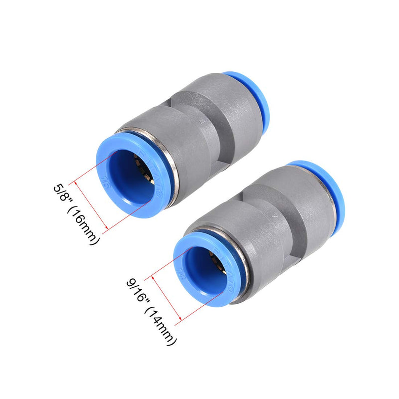 uxcell Straight Push to Connector Reducer Fitting 16mm to 14mm Quick Release Pneumatic Connector Plastic Union Pipe Tube Fitting Grey - LeoForward Australia