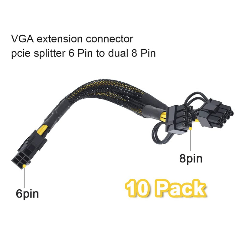  [AUSTRALIA] - Pcie Extension GPU Cable 6 Pin Female to Dual 8 Pin Male Bitcoin Mining Adapter Power Cable,VGA Y Splitter Video Graphics Card Cable (9 inch,10 Pack) 6Pin