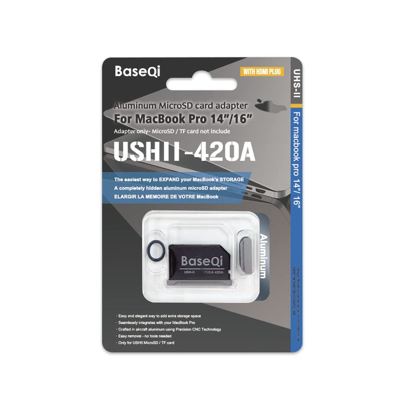  [AUSTRALIA] - BASEQI UHS-II Aluminum microSD Adapter for 2021 M1 MacBook Pro 14 & 16” (Space Gray + HDMI Dust Plug)