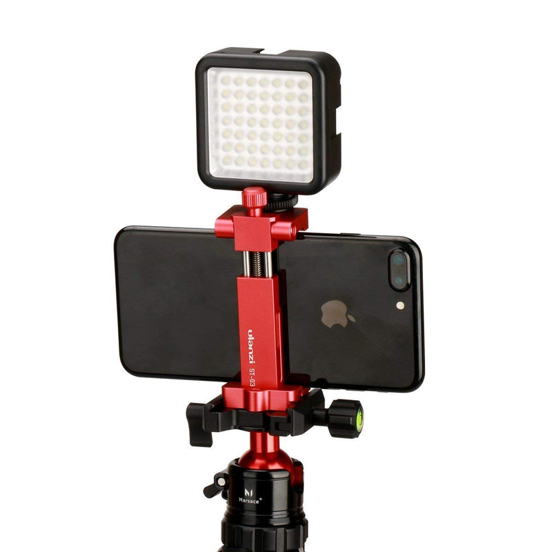  [AUSTRALIA] - Ulanzi ST-03 Metal Smart Phone Tripod Mount with Cold Shoe Mount C/W Arca-Style Quick Release Plate for iPhone 12 Pro 11 Xs X 8 7 Plus Samsung Huawei, Cell Phone Tripod Holder Clip Adapter Red