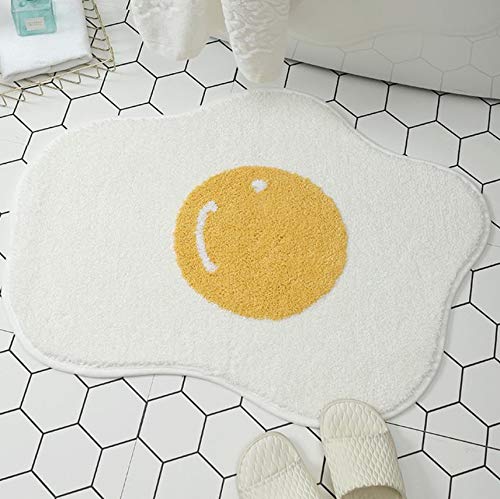 [AUSTRALIA] - Fancy Soft Cute Yolk Egg Shape Bath Mat for Kids Cartoon Plush Water Absorbent Bathroom Decor Mat Bathtub Rug White Children's Room Bath Rug (17.7x25.5inch) 17.7x25.5inch