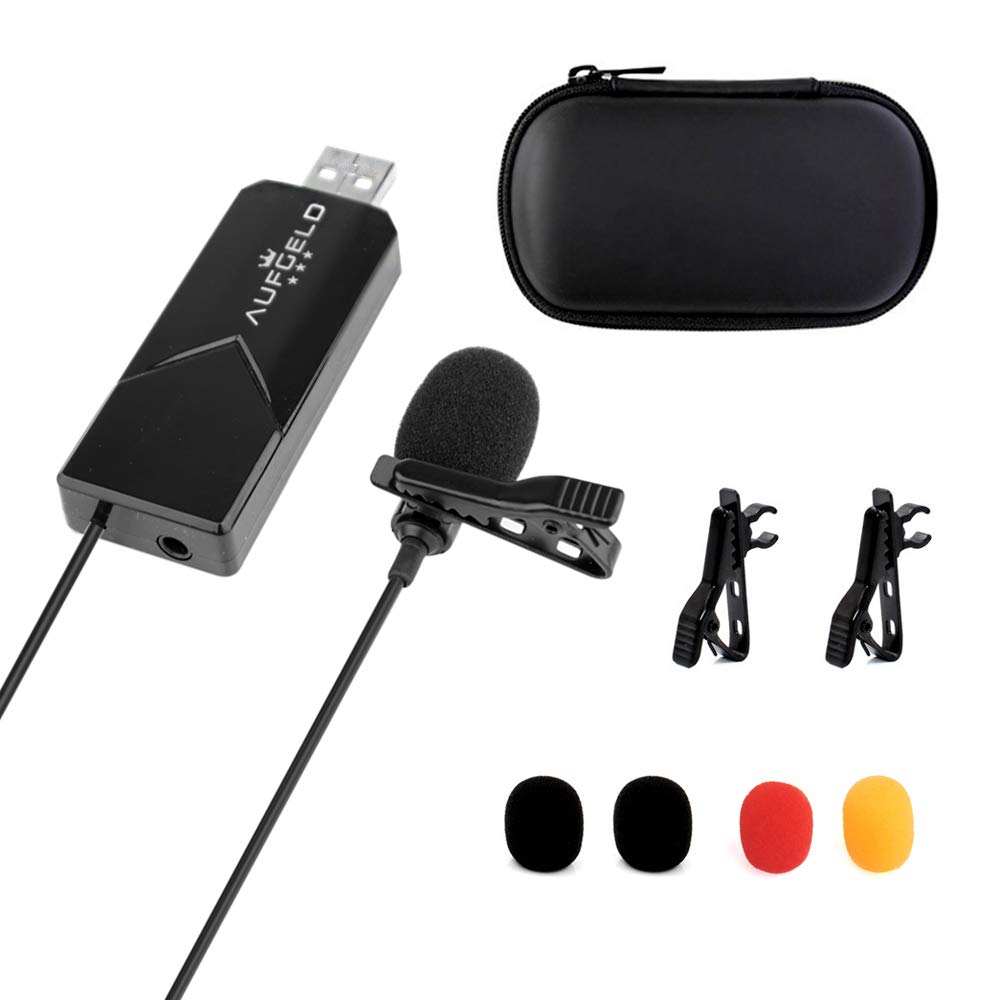  [AUSTRALIA] - Aufgeld USB Lavalier Omnidirectional Lapel Microphone Clip-on Cardioid Condenser Computer Mic Plug and Play with Sound Card for PC Mac Laptop iMac for Zoom Online Class Conference