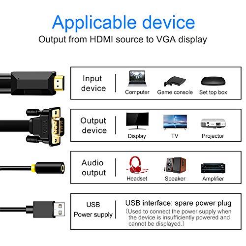  [AUSTRALIA] - AIMOS HDMI to VGA Adapter Cable with 3.5mm Audio Port (Only from HDMI to VGA) Compatible for Computer, Desktop, Laptop, PC, Monitor, Projector, HDTV, Xbox and More - Black Cable 6.58ft HDMI to VGA Cable 6.58ft