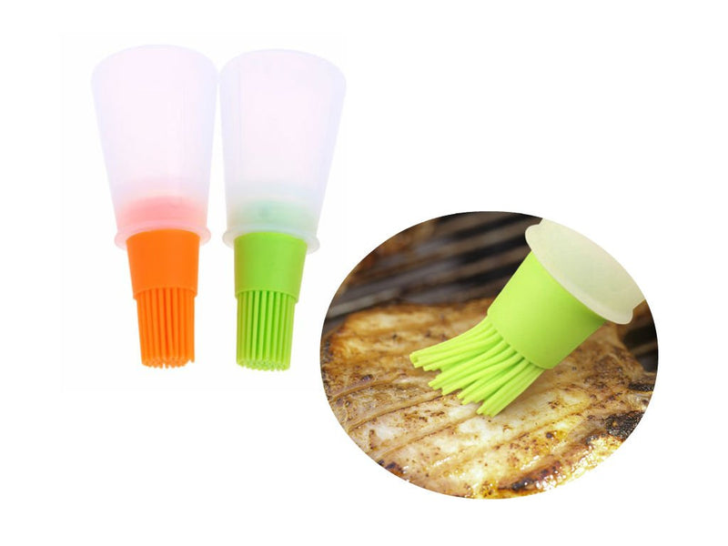  [AUSTRALIA] - AKOAK BBQ/Pastry Basting Brushes,Silicone Cooking Grill Barbecue Baking Pastry Oil/Honey/Sauce Bottle Brush,Set of 2,Green and Orange