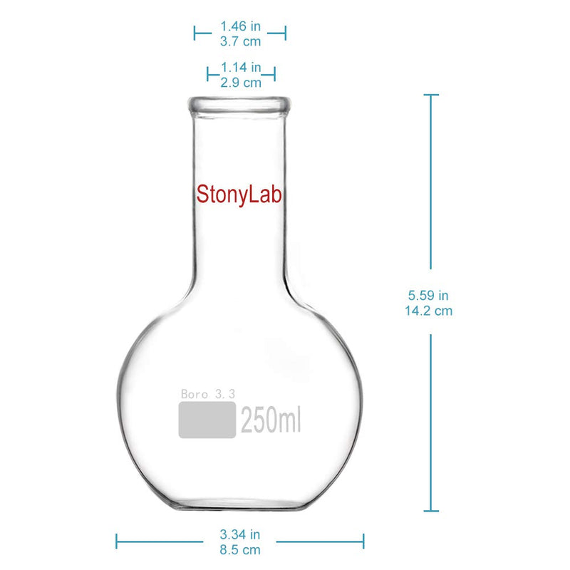 StonyLab Glass 250ml Long Neck Flat Bottom Flask, Borosilicate Glass Heavy Wall Flat Bottom Boiling Flask with Long Neck, 250ml - LeoForward Australia