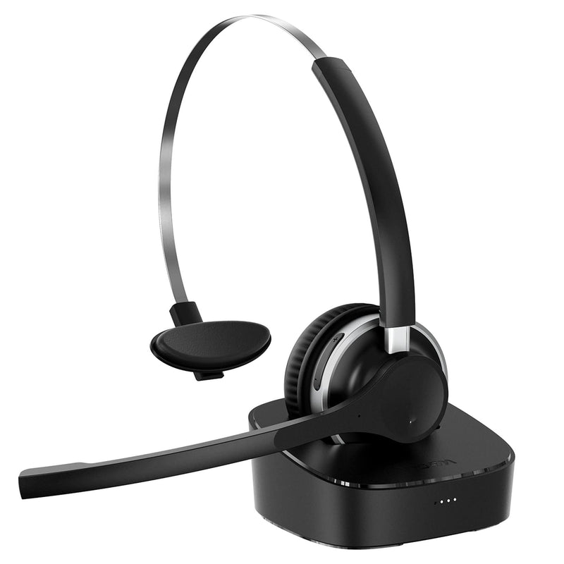  [AUSTRALIA] - Trucker Bluetooth Headset with Microphone Noise Canceling, PC Wireless Headset with 200H Charging Stock, Single-Ear Bluetooth Headset Support Multipoint Connection&3.5mm Wired Connect for Computer