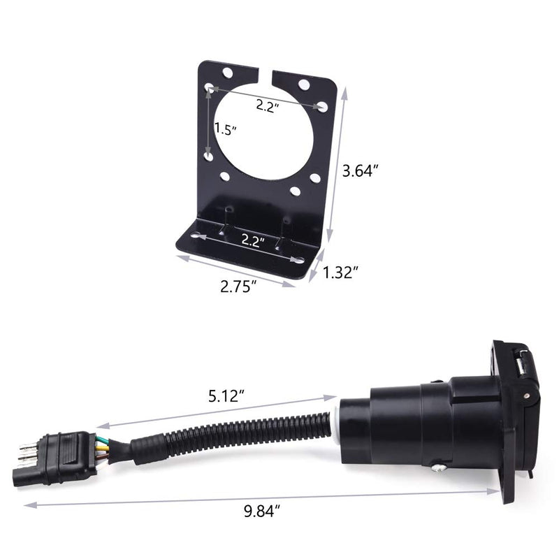  [AUSTRALIA] - MICTUNING 4-Way Flat to 7-Way Round Blade Trailer Adapter Wiring Plug Connector with Mounting Bracket