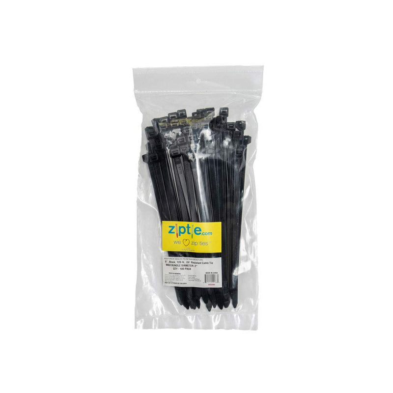  [AUSTRALIA] - ZipTie.com 8-inch Black Multi-Purpose Cable Tie, 120-lb Tensile Strength, UL Listed, 100-Pack