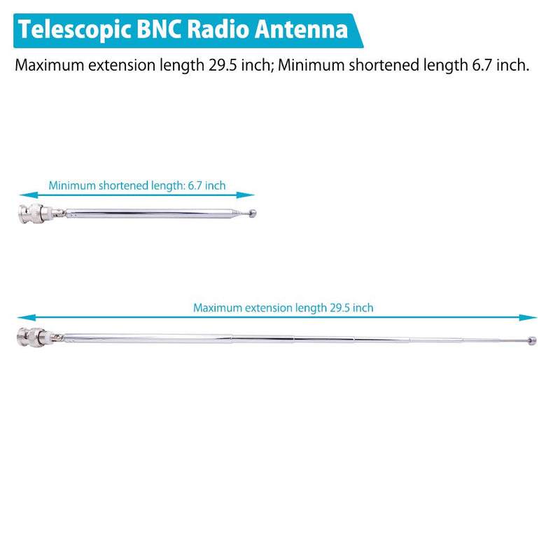  [AUSTRALIA] - Fancasee (2 Pack) BNC Radio Antenna with BNC Male Plug Jack Connector Adapter Telescopic Stainless Steel HF VHF UHF BNC Antenna for Portable Mobile Handheld Radio Scanner Police Scanner Receiver