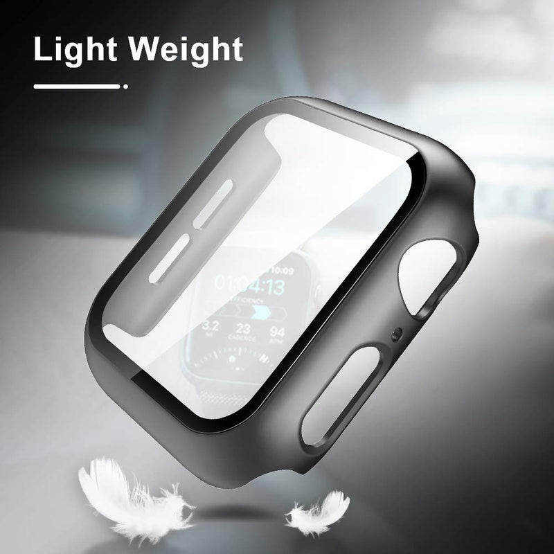 TAURI 2 Pack Hard Case Compatible for Apple Watch SE Series 6 5 4 44mm Built in 9H Tempered Glass Screen Protector Slim Bumper Touch Sensitive Full Protective Cover Compatible for iWatch 44mm - Black - LeoForward Australia