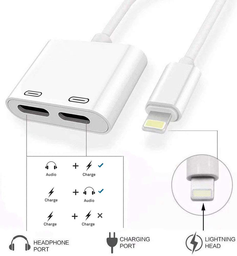  [AUSTRALIA] - rosyclo Apple MFi Certified iPhone Headphone Adapter Splitter, 2 in 1 Dual Lightning Converter Cable Dongle Music+Charge+Call+Volume Control,Compatible with iPhone 12/11/XS/XR/8/7,iPad