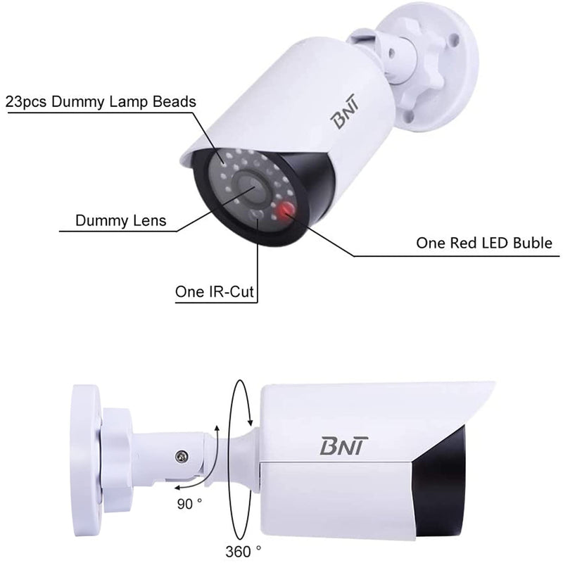  [AUSTRALIA] - BNT Dummy Fake Security Camera, with One Red LED Light at Night, for Home and Businesses Security Indoor/Outdoor (2 Pack, White) 2 pack - White