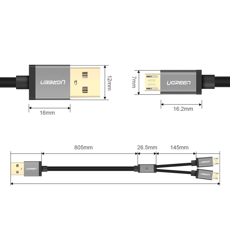 UGREEN Micro USB Splitter Cable USB 2.0 to Dual Micro USB Y Charge Cable for Data Sync and Power Two Android Phones Tablets Bluetooth Devices PS4 Game Controller Samsung Galaxy LG Nexus etc 3ft - LeoForward Australia