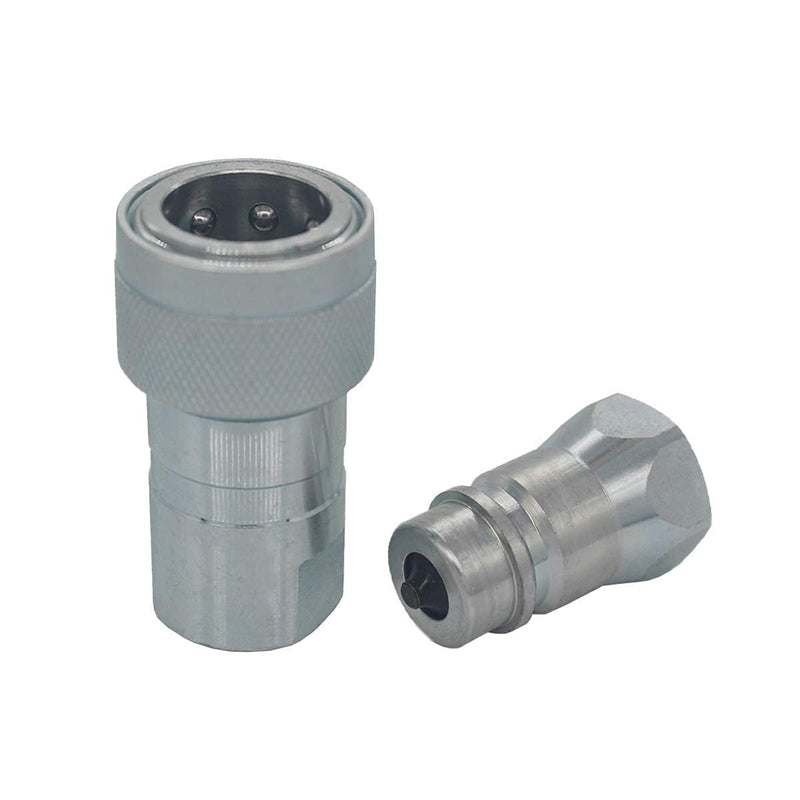  [AUSTRALIA] - 2-Sets 1/4'' Ag ISO5675 Carbon Steel Hydraulic Quick Disconnect Coupling/Coupler Poppet Valve，Pioneer Type, Set w/Dust Cap 2Sets-1/4NPT (Poppet )