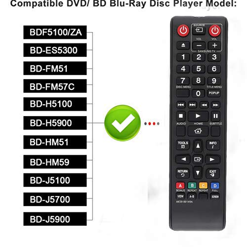 AK59-00149A Replacement Remote Control for Samsung BLU RAY DISC Player BD-J5700 BD-J5100 BD-ES5000 BD-ES5300 BD-F5100 BD-FM57C BD-HM59 - LeoForward Australia