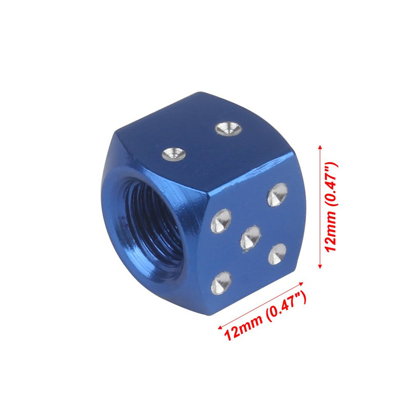  [AUSTRALIA] - Senzeal 5x Aluminum Dice Valve Caps Tire Air Valve Stem Caps Cover for Car Trunk Bike Bicycle Wheel Blue