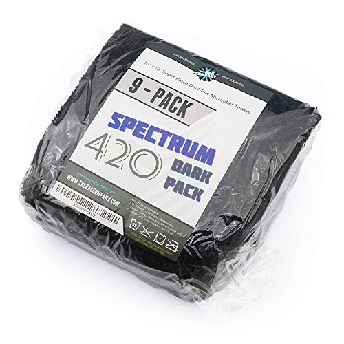  [AUSTRALIA] - The Rag Company - Spectrum 420 Dark Pack - Professional 70/30 Blend, Dual-Pile Plush, Microfiber Auto Detailing Towels, 420gsm, 16in. x 16in, Black + Grey + Blue (9-Pack)