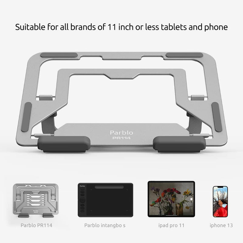  [AUSTRALIA] - Parblo PR114 Tablet Stand iPad Stand Adjustable Supports 8~11 inch iPad/iPad Mini/Kindle/Surface/Nintendo Switch (Silver) Darkgray