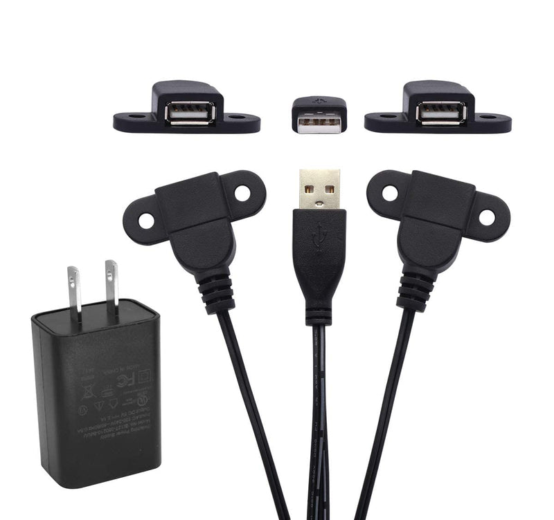  [AUSTRALIA] - USB 2.0 Male to Dual Female Charging Extension Cable, Furniture nightstand USB Charging Port, Panel Mount Cable with Screw Hole 5ft (1pc 1.5m Cables and adapters) 1.5mCables and adapters