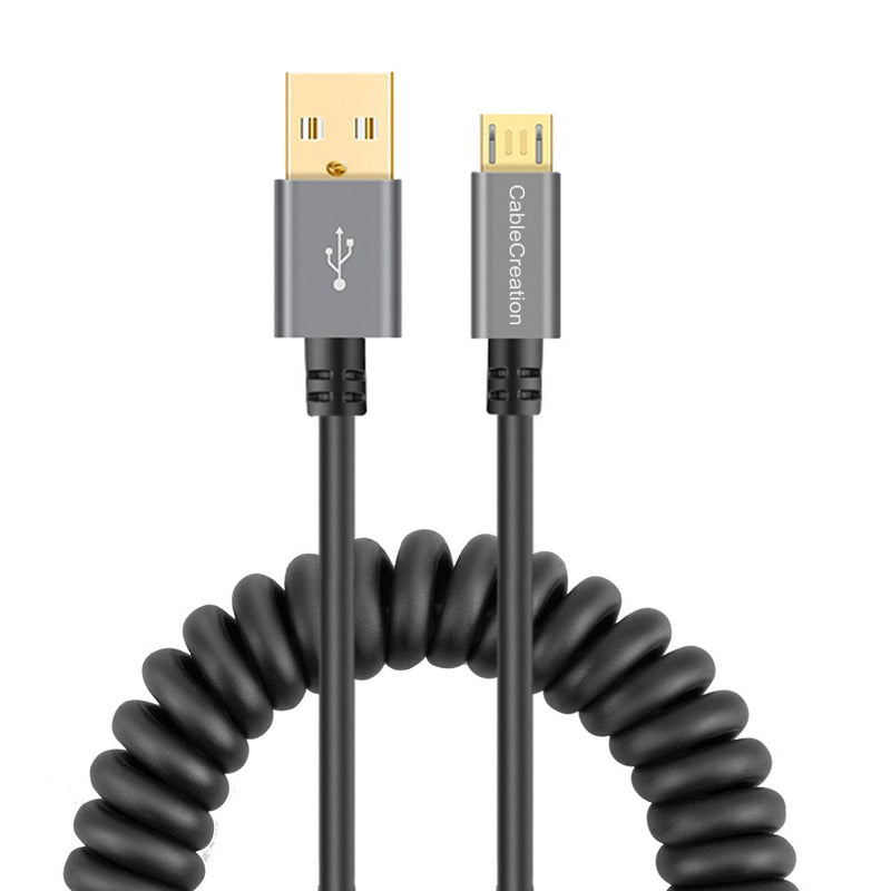  [AUSTRALIA] - Coiled USB Cable, CableCreation (0.56ft to 4ft) USB 2.0 A to Micro USB Charging Data Cord, Compatible with Android Smartphone, Wall and Car Charger, Space Gray A-Micro