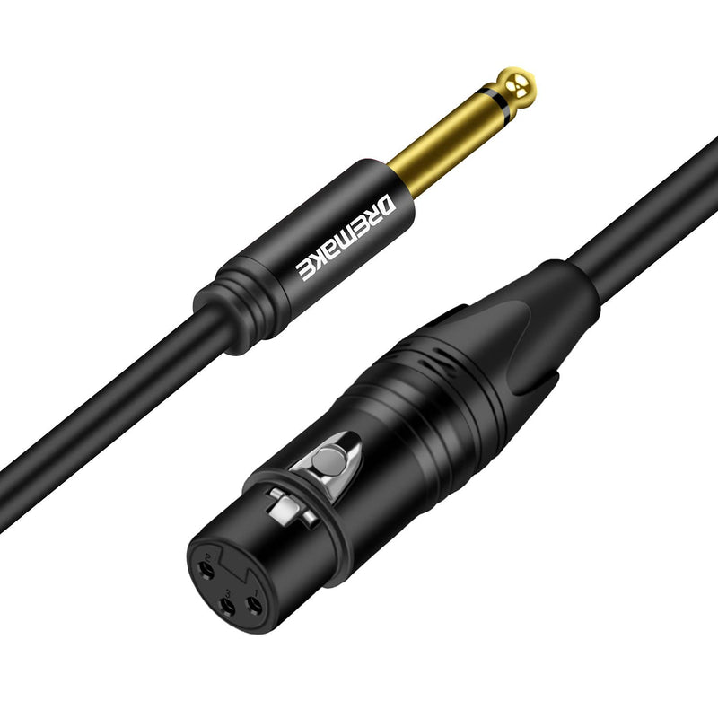  [AUSTRALIA] - DREMAKE Unbalanced XLR 3-Pin Female to Jack 6.5mm 1/4 TS Male Mic Patch Cord, 15FT XLR to Jack 6.35mm Mono Audio Instrument Cable for Karaoke, Speaker System, Dynamic Microphone - Black 15FT/4.5M