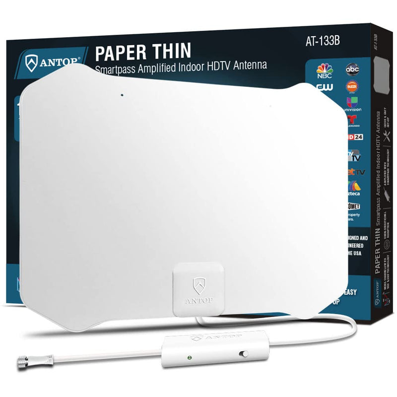  [AUSTRALIA] - TV Antenna,ANTOP Super Thin HDTV Digital Indoor Antenna Smartpass Amplifier 360 Reception Support 4K 1080p VHF UHF Free Television Local Channels 4G LTE Fliter,10ft Longer Coax Cable